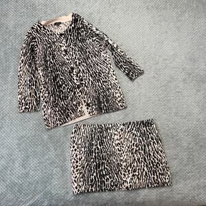 Vintage Y2K Black/Cream Leopard Print Cardigan Sweater Mini Skirt Set Outfit LP